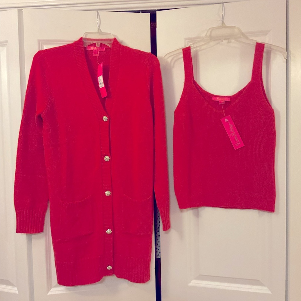 Lilly Pulitzer Leonette Red 2 Piece Sweater Set NWT Size Medium